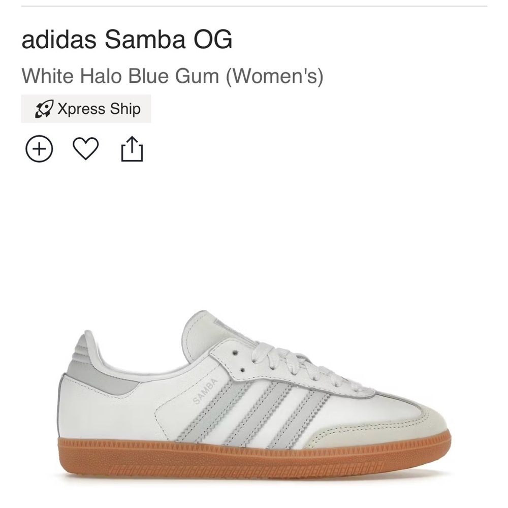 Brand New Adidas Sambas - White Halo Blue Gum (Size 7.5 w)- StockX Verified